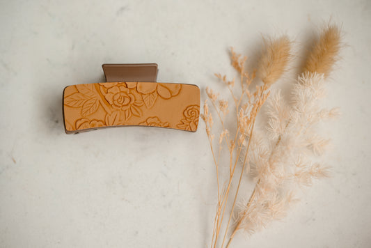 Hair Claw - Brown Floral Print