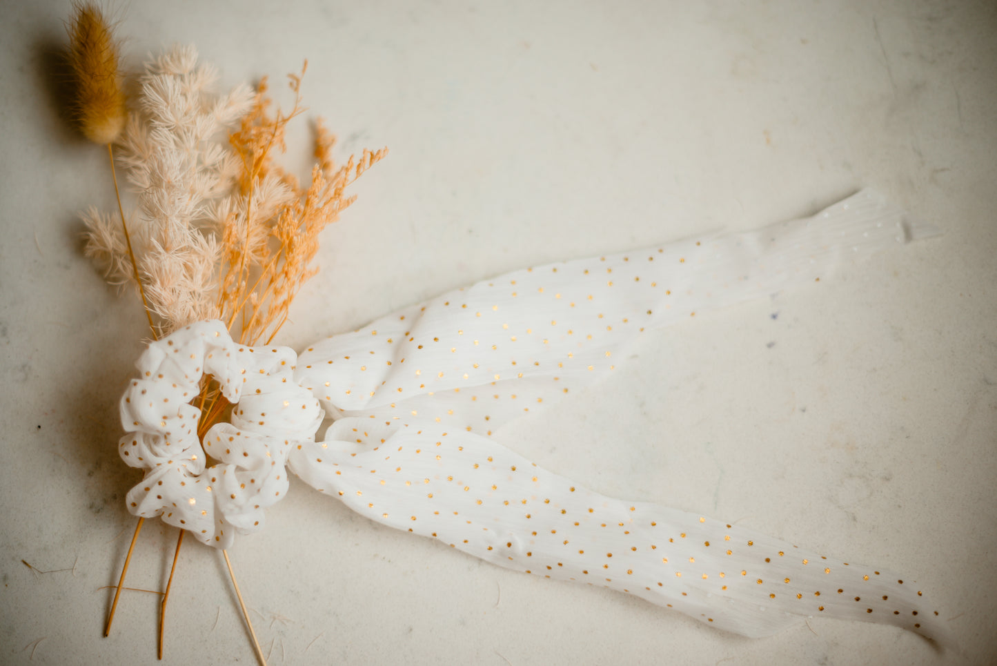 Scrunchie Scarf - White with Gold Dots