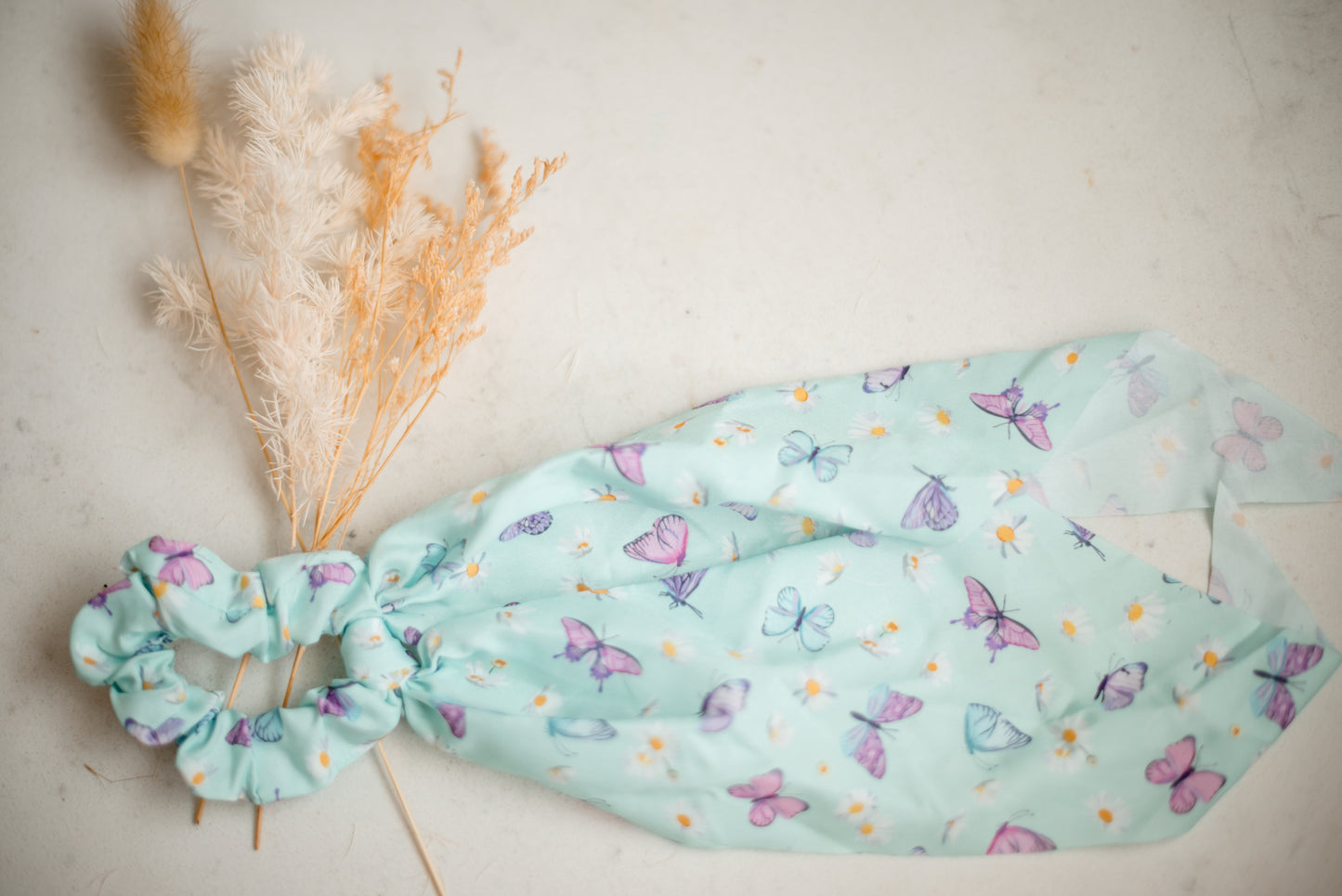 Scrunchie Scarf - Light Blue Butterflies