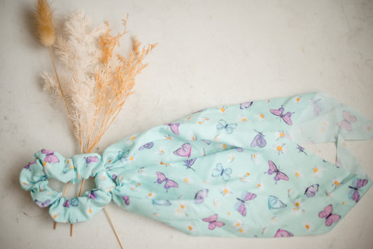 Scrunchie Scarf - Light Blue Butterflies