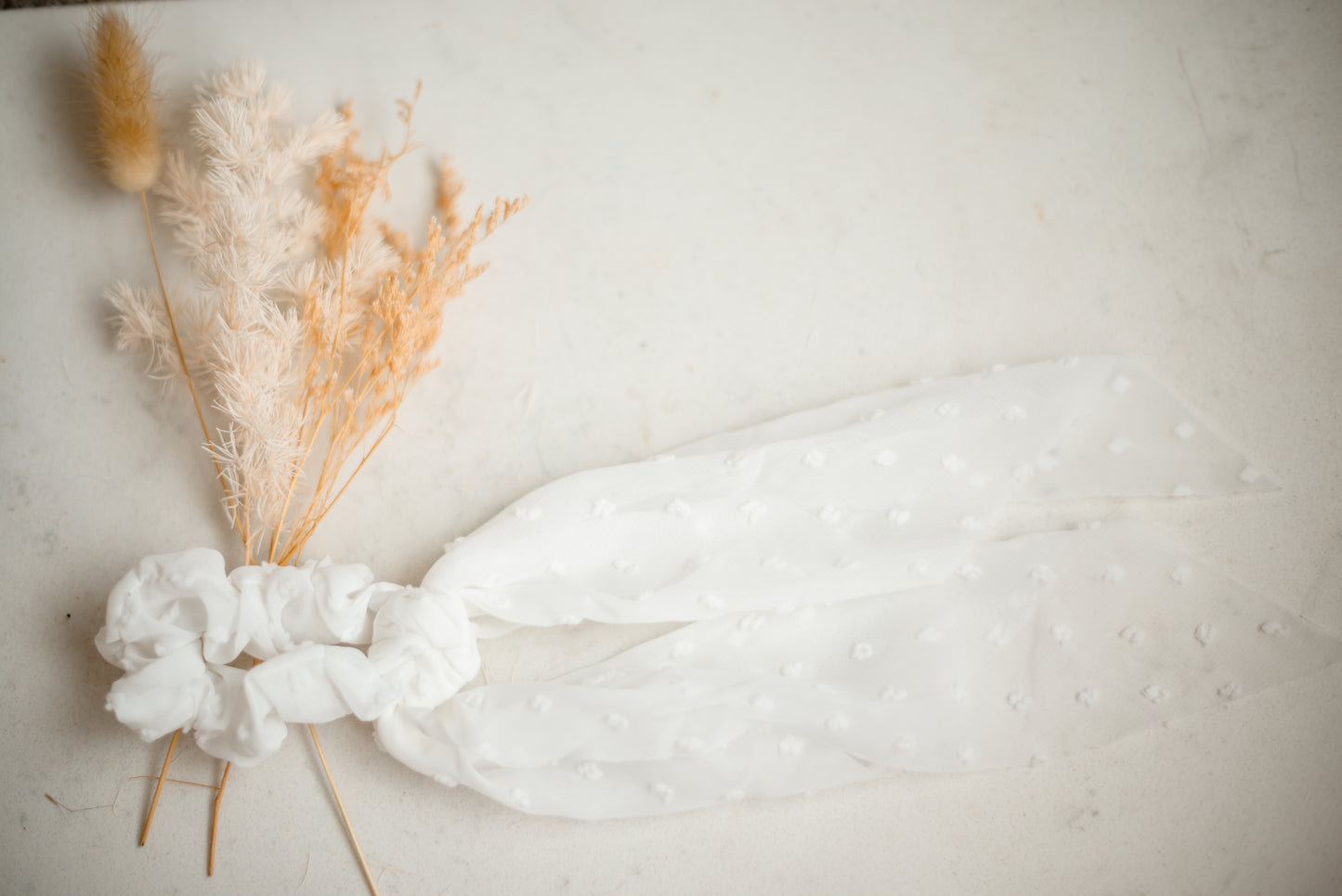 Scrunchie Scarf - White with White Dots