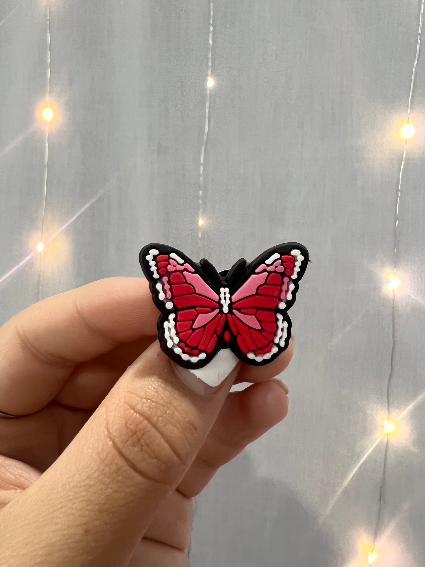 Croc Charm - Red Butterfly