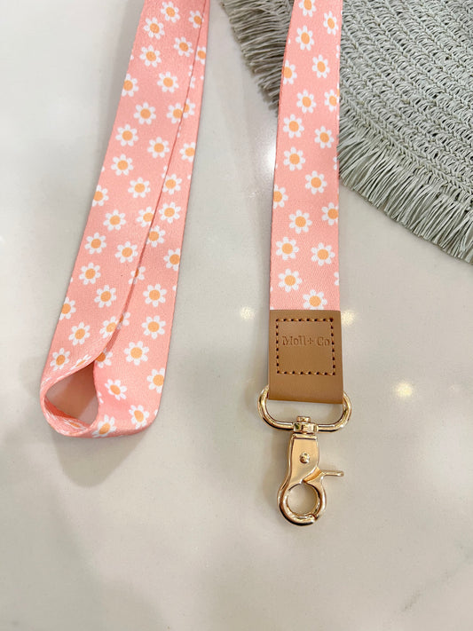 Fabric Lanyard - Peach Daisies