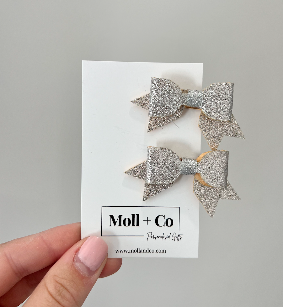 Clips - Silver Sparkle Bows