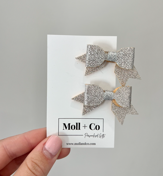 Clips - Silver Sparkle Bows