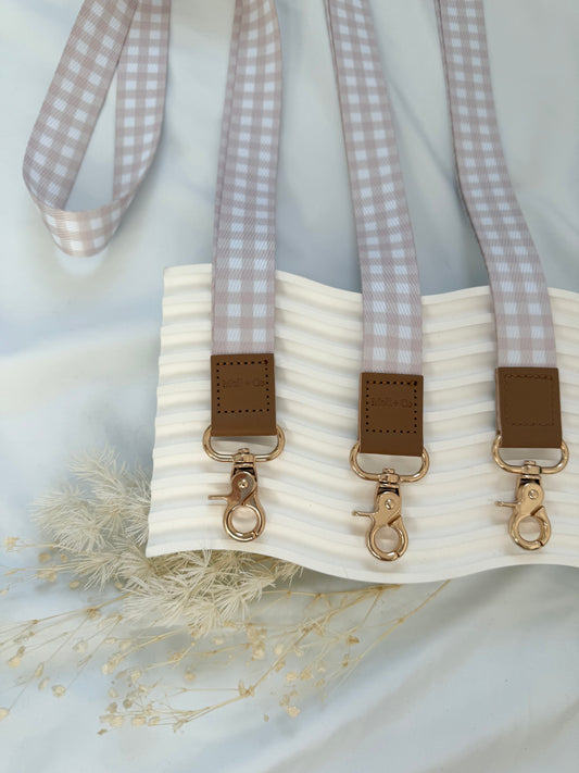 Fabric Lanyard - Beige Gingham